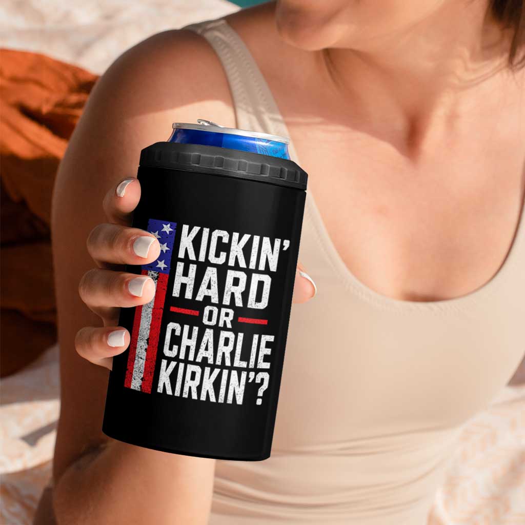 Funny Kickin Hard Or Kirkin US Political 4 in 1 Can Cooler Tumbler Vintage American Flag