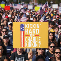 Funny Kickin Hard Or Kirkin US Political Protest Sign Vintage American Flag