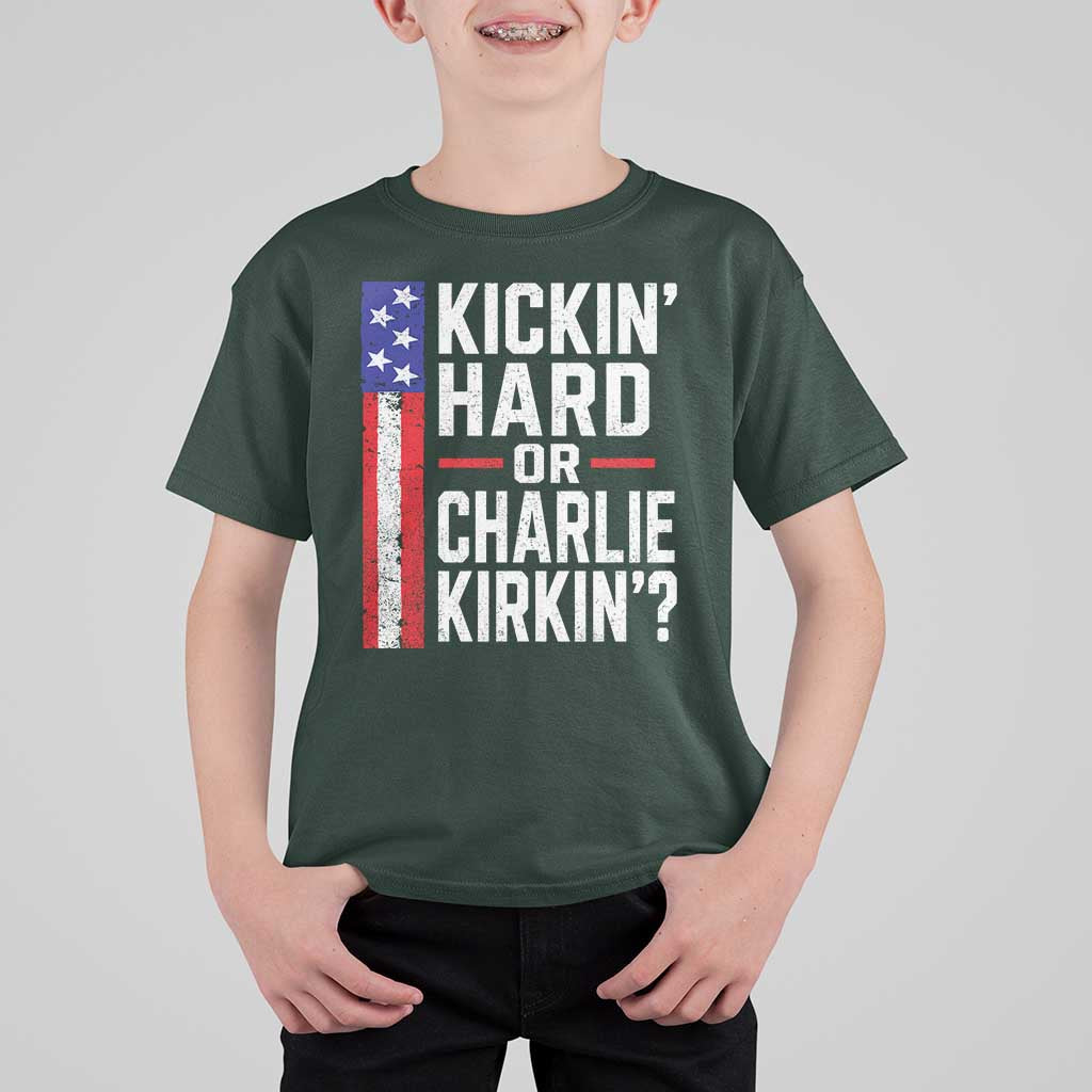Funny Kickin Hard Or Kirkin US Political T Shirt For Kid Vintage American Flag