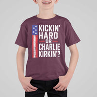 Funny Kickin Hard Or Kirkin US Political T Shirt For Kid Vintage American Flag