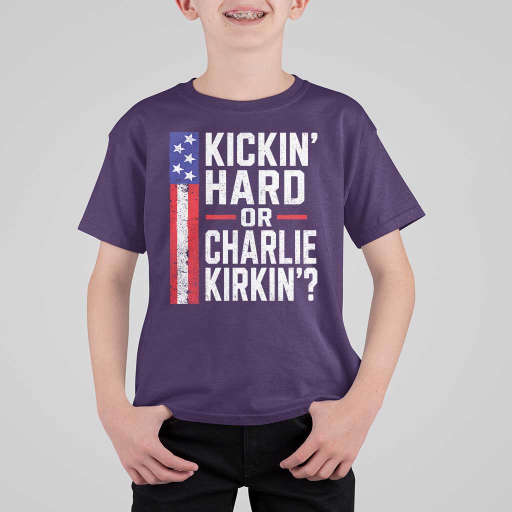 Funny Kickin Hard Or Kirkin US Political T Shirt For Kid Vintage American Flag