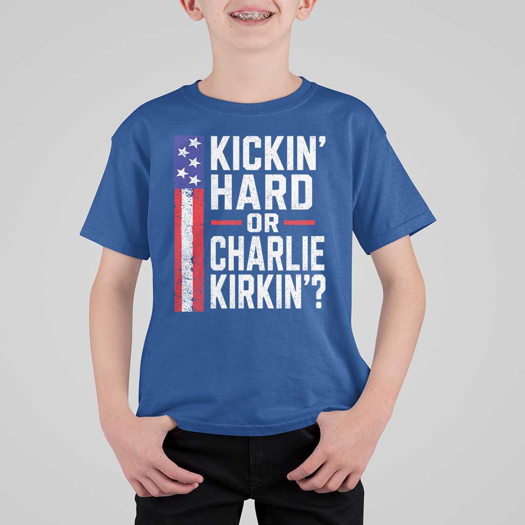 Funny Kickin Hard Or Kirkin US Political T Shirt For Kid Vintage American Flag