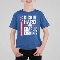 Funny Kickin Hard Or Kirkin US Political T Shirt For Kid Vintage American Flag