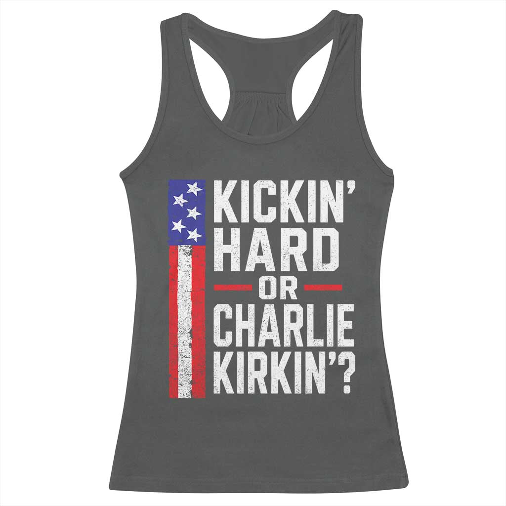 Funny Kickin Hard Or Kirkin US Political Racerback Tank Top Vintage American Flag