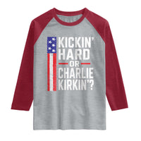 Funny Kickin Hard Or Kirkin US Political Raglan Shirt Vintage American Flag