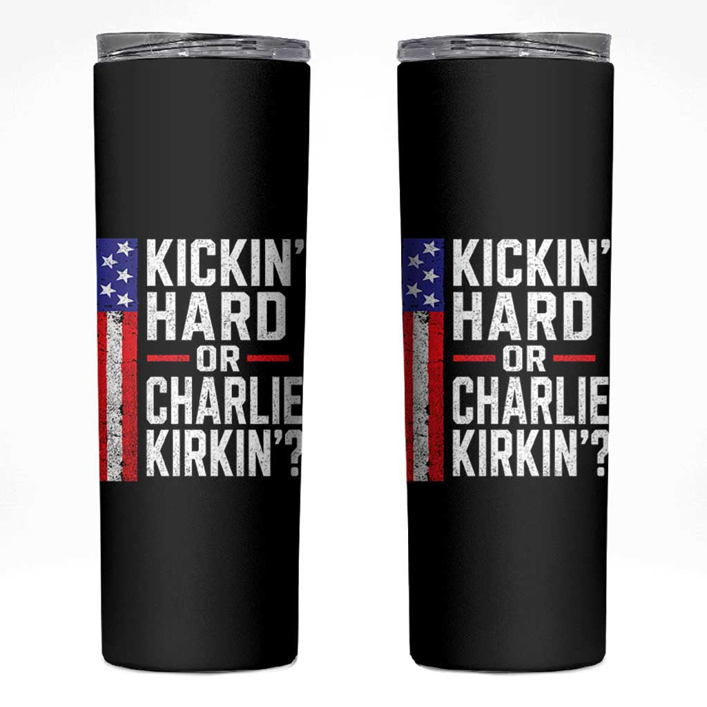 Funny Kickin Hard Or Kirkin US Political Skinny Tumbler Vintage American Flag