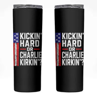 Funny Kickin Hard Or Kirkin US Political Skinny Tumbler Vintage American Flag