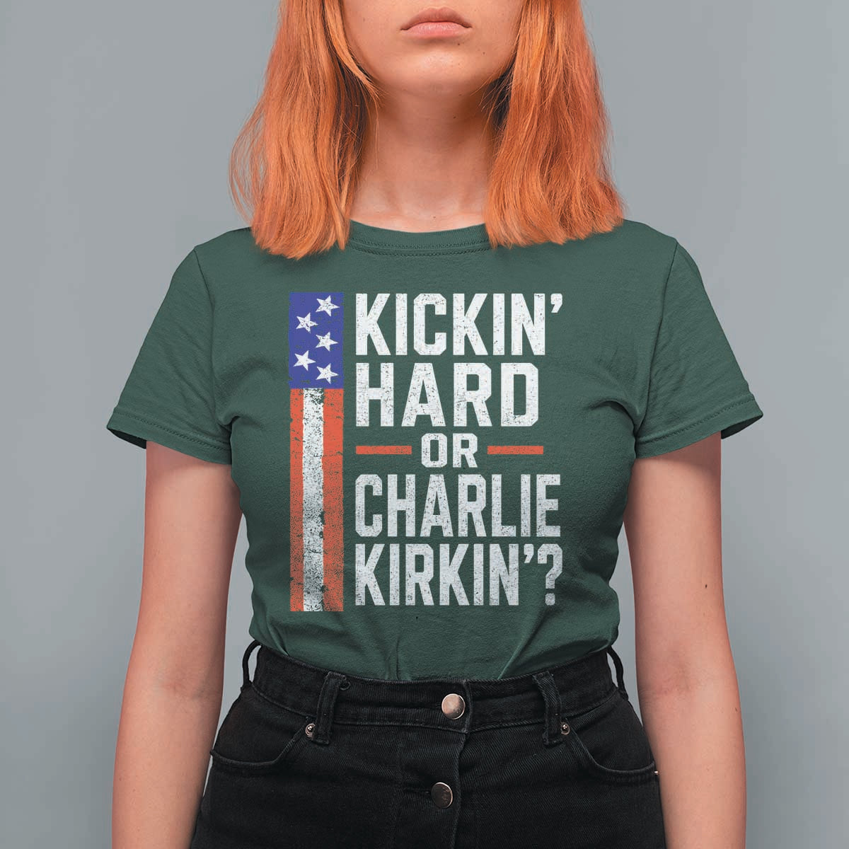 Funny Kickin Hard Or Kirkin US Political T Shirt For Women Vintage American Flag