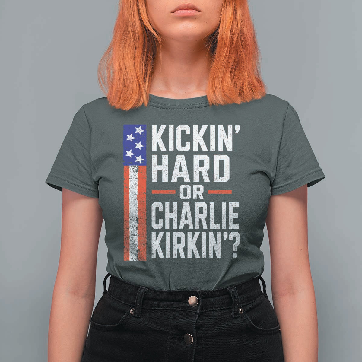 Funny Kickin Hard Or Kirkin US Political T Shirt For Women Vintage American Flag