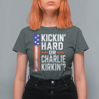 Funny Kickin Hard Or Kirkin US Political T Shirt For Women Vintage American Flag