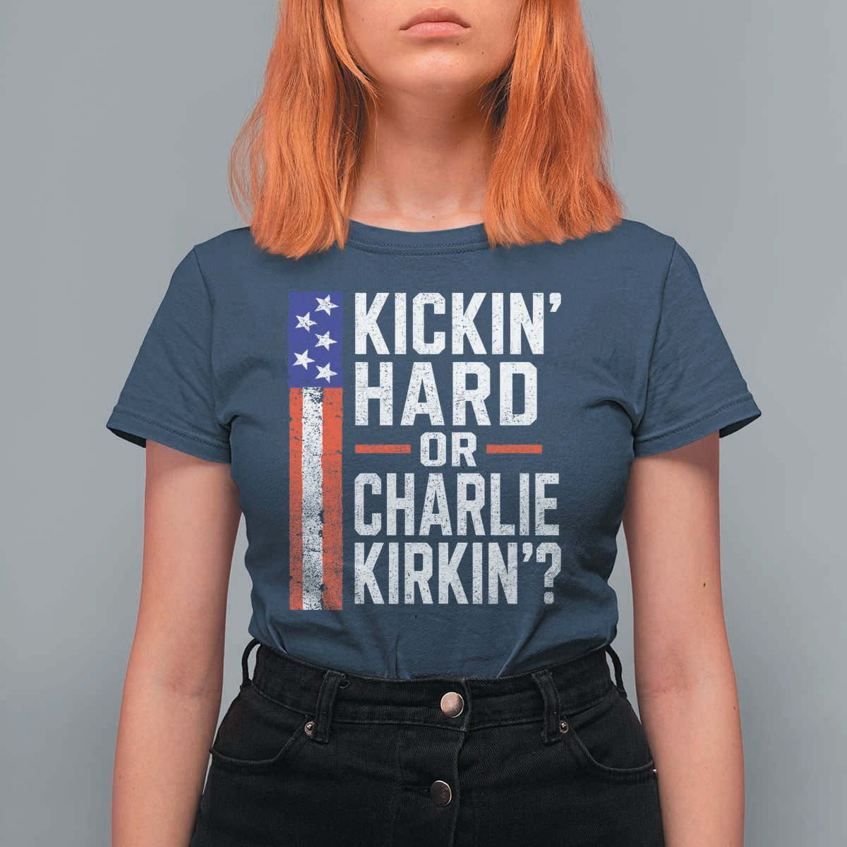 Funny Kickin Hard Or Kirkin US Political T Shirt For Women Vintage American Flag