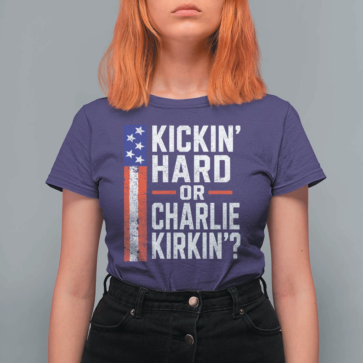 Funny Kickin Hard Or Kirkin US Political T Shirt For Women Vintage American Flag