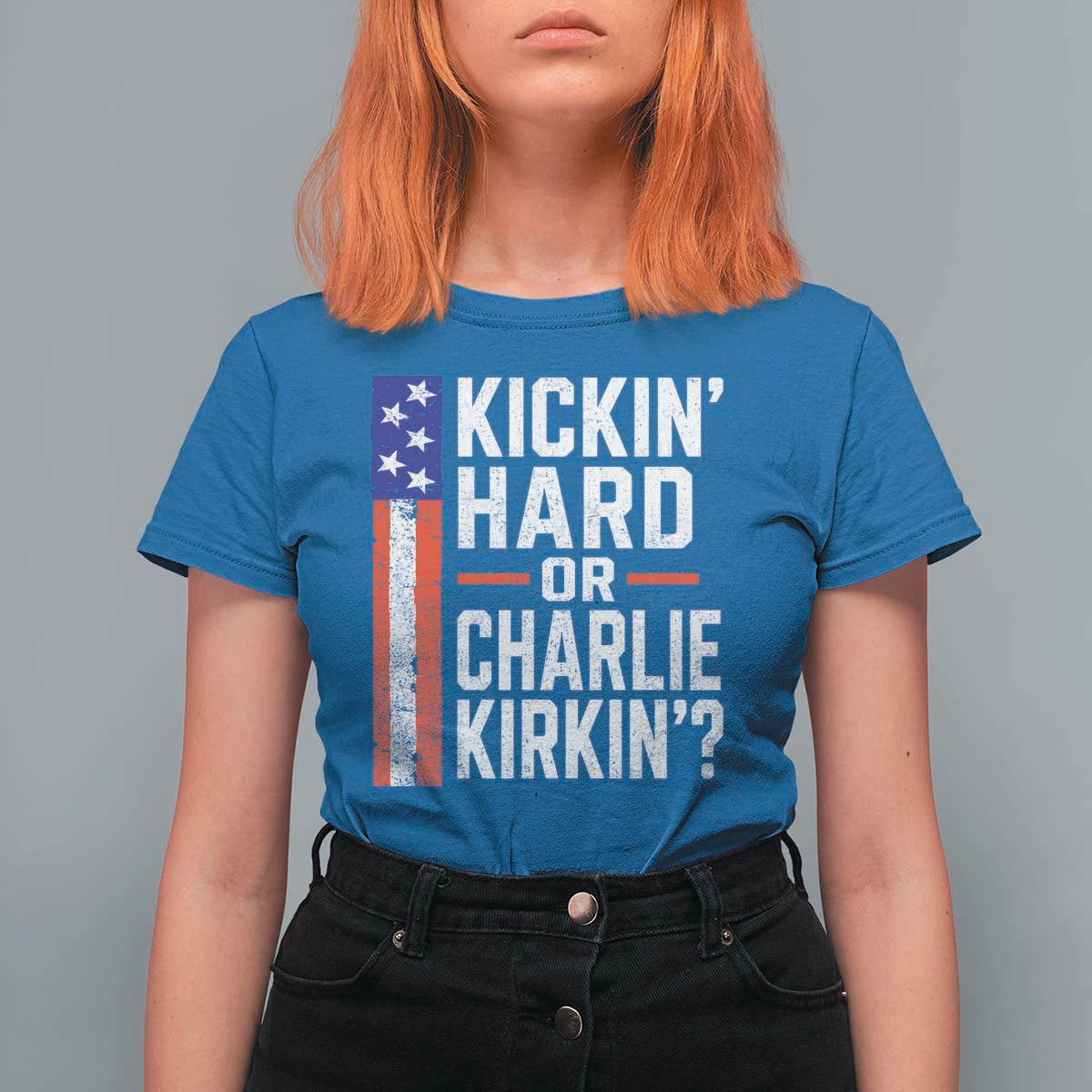 Funny Kickin Hard Or Kirkin US Political T Shirt For Women Vintage American Flag