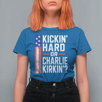 Funny Kickin Hard Or Kirkin US Political T Shirt For Women Vintage American Flag
