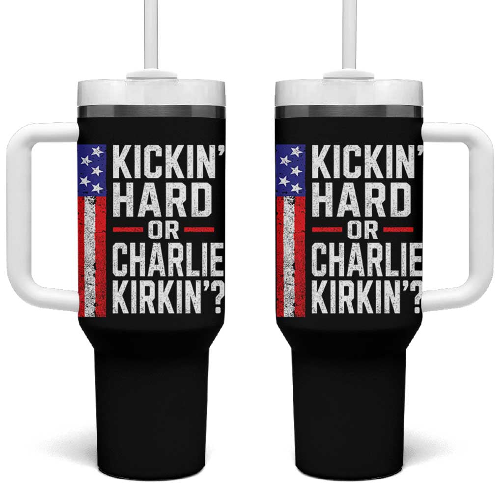 Funny Kickin Hard Or Kirkin US Political Tumbler With Handle Vintage American Flag