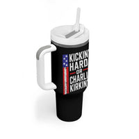 Funny Kickin Hard Or Kirkin US Political Tumbler With Handle Vintage American Flag