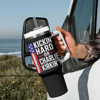 Funny Kickin Hard Or Kirkin US Political Tumbler With Handle Vintage American Flag