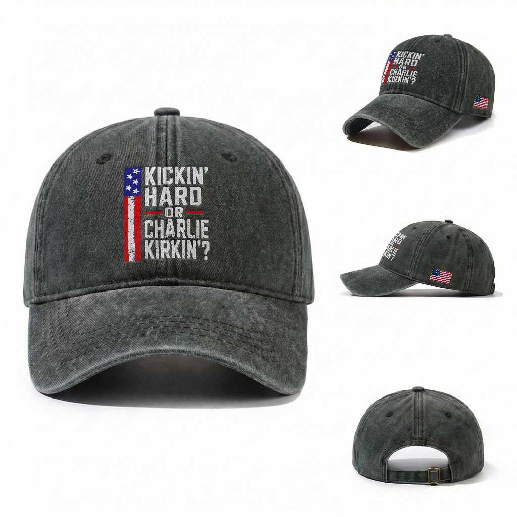 Funny Kickin Hard Or Kirkin US Political Washed Cotton Baseball Cap Vintage American Flag