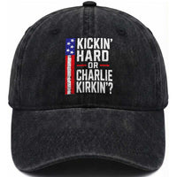 Funny Kickin Hard Or Kirkin US Political Washed Cotton Baseball Cap Vintage American Flag
