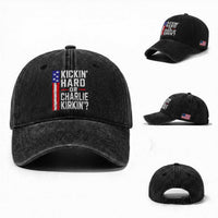 Funny Kickin Hard Or Kirkin US Political Washed Cotton Baseball Cap Vintage American Flag