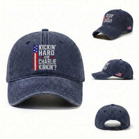 Funny Kickin Hard Or Kirkin US Political Washed Cotton Baseball Cap Vintage American Flag