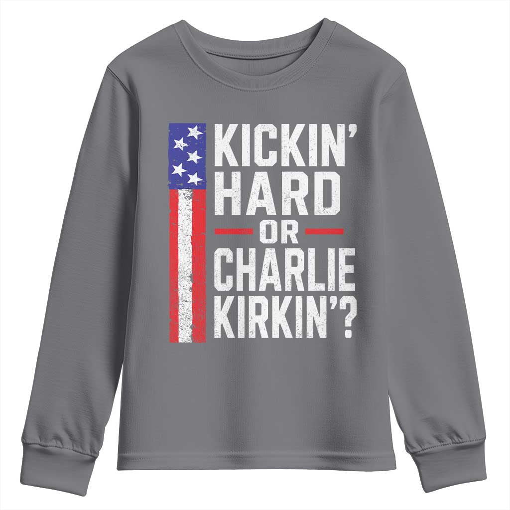 Funny Kickin Hard Or Kirkin US Political Youth Sweatshirt Vintage American Flag