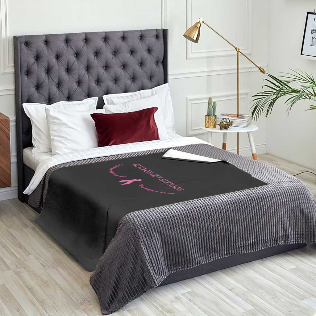 Funny Breast Cancer Awareness Throw Blanket Bitches Get Stitches Pink Ribbon