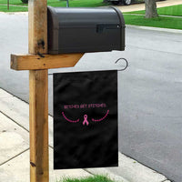 Funny Breast Cancer Awareness Garden Flag Bitches Get Stitches Pink Ribbon