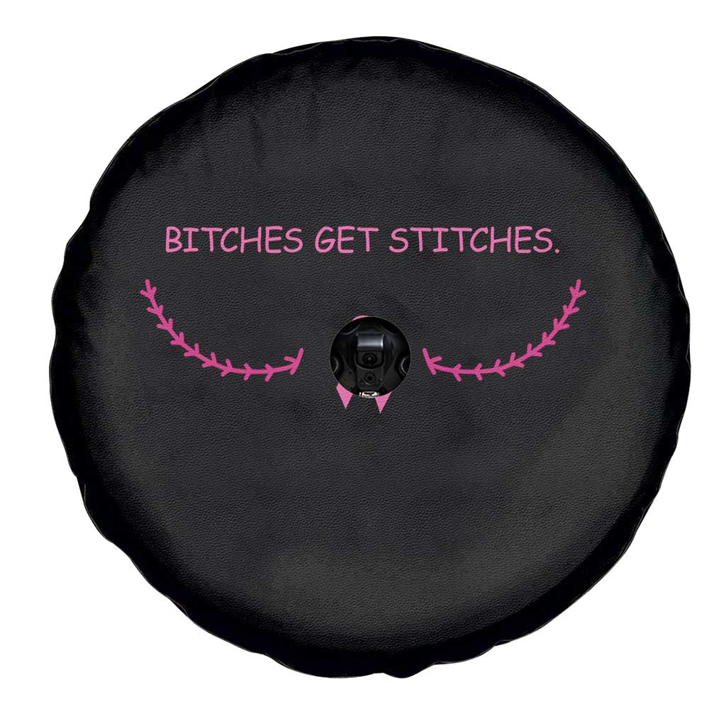 Funny Breast Cancer Awareness Spare Tire Cover Bitches Get Stitches Pink Ribbon