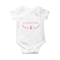 Funny Breast Cancer Awareness Baby Onesie Bitches Get Stitches Pink Ribbon