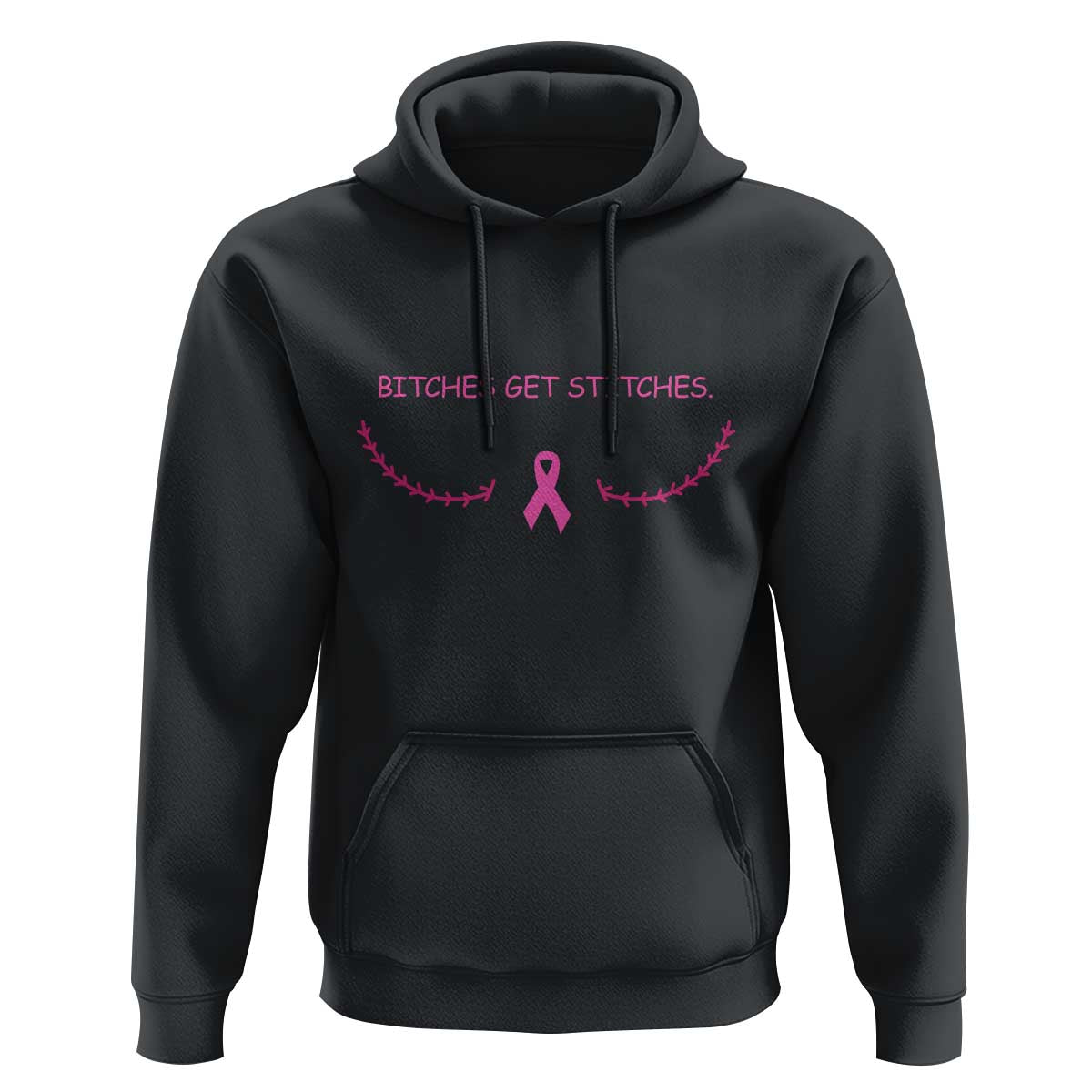 Funny Breast Cancer Awareness Hoodie Bitches Get Stitches Pink Ribbon