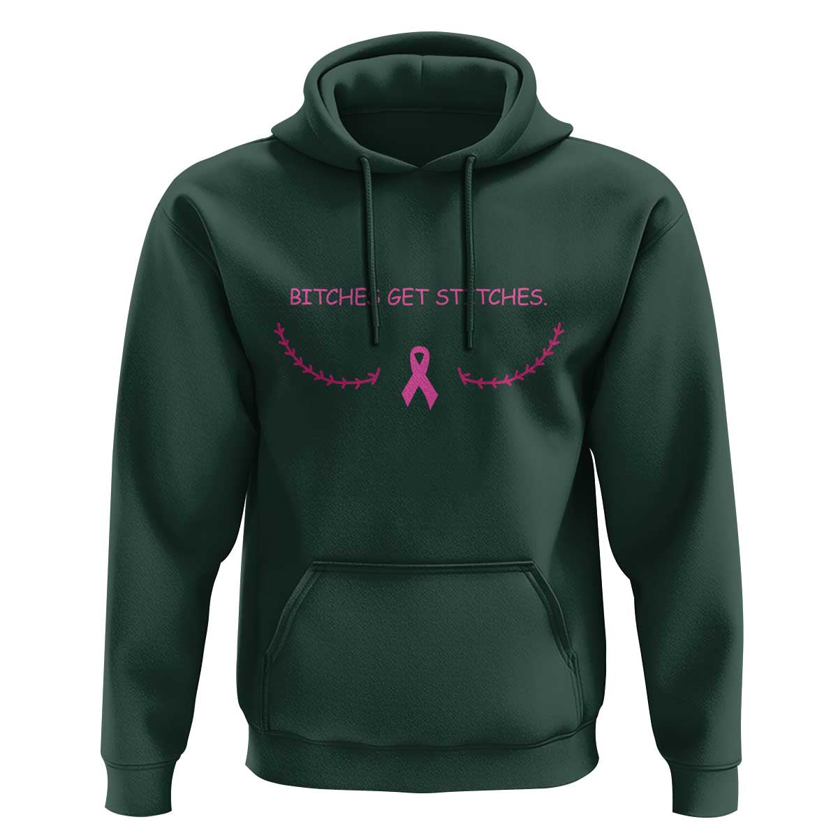 Funny Breast Cancer Awareness Hoodie Bitches Get Stitches Pink Ribbon