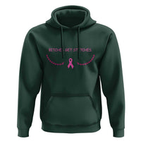 Funny Breast Cancer Awareness Hoodie Bitches Get Stitches Pink Ribbon
