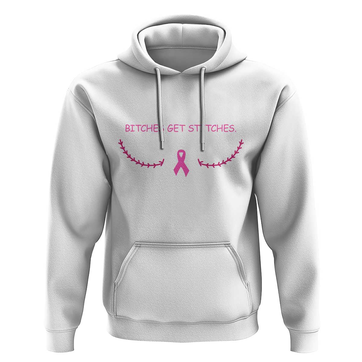 Funny Breast Cancer Awareness Hoodie Bitches Get Stitches Pink Ribbon