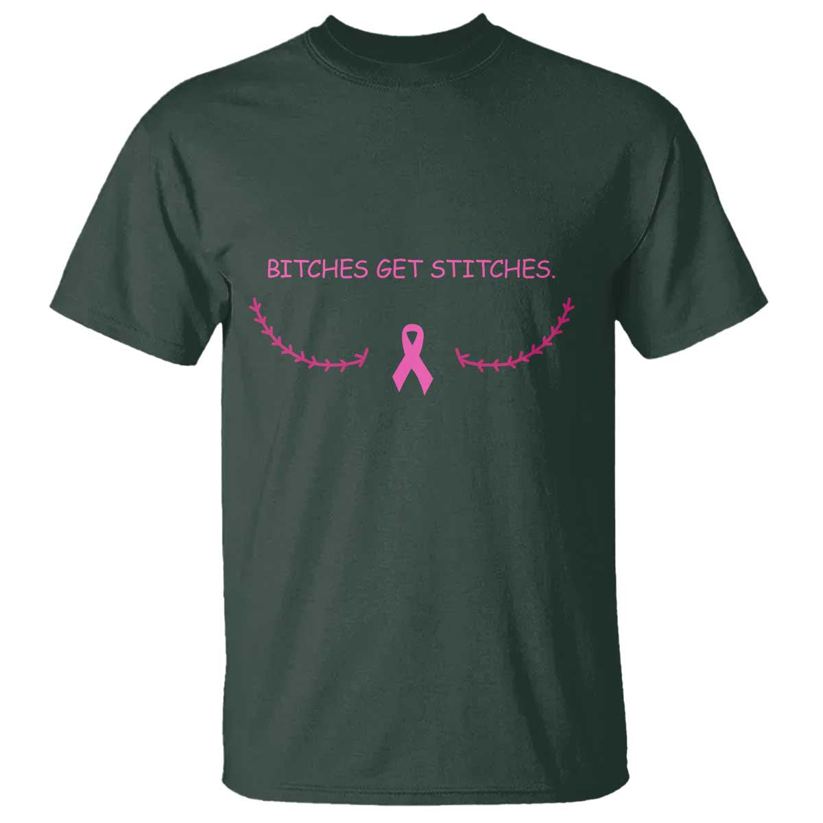 Funny Breast Cancer Awareness T Shirt Bitches Get Stitches Pink Ribbon