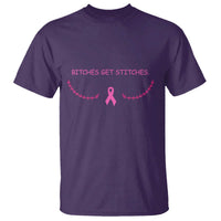 Funny Breast Cancer Awareness T Shirt Bitches Get Stitches Pink Ribbon