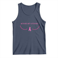 Funny Breast Cancer Awareness Tank Top Bitches Get Stitches Pink Ribbon