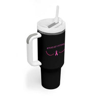 Funny Breast Cancer Awareness Tumbler With Handle Bitches Get Stitches Pink Ribbon