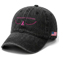 Funny Breast Cancer Awareness Washed Cotton Baseball Cap Bitches Get Stitches Pink Ribbon