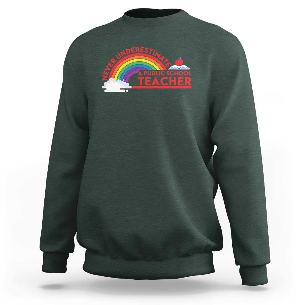 Tim Walz Sweatshirt Never Underestimate A Public School Teacher Rainbow Apple Book - Wonder Print Shop