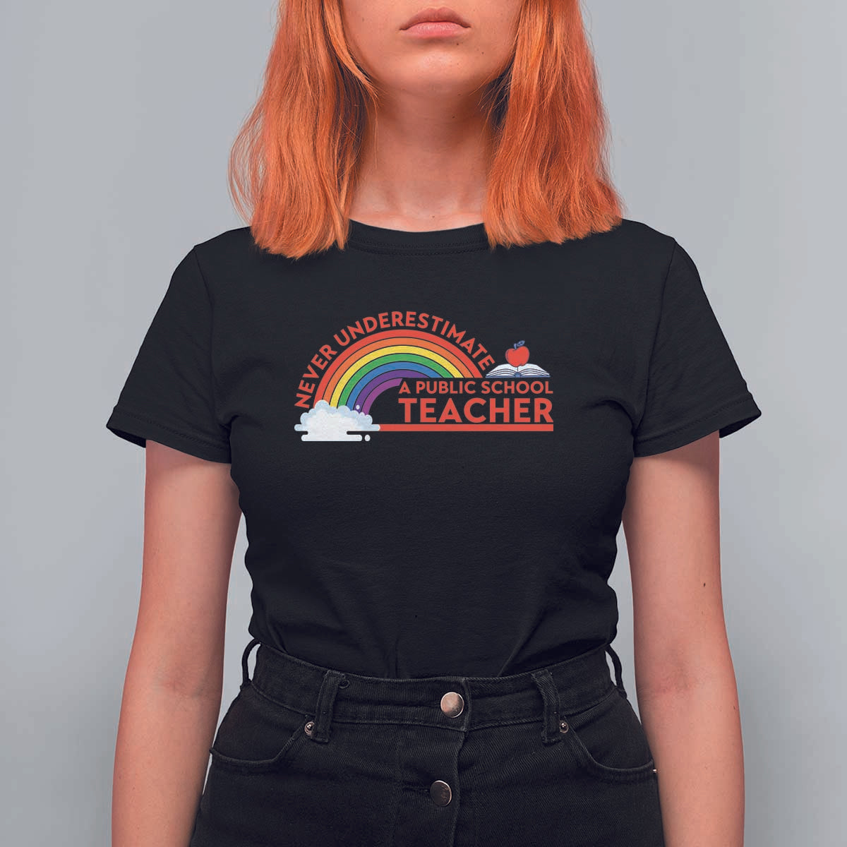 Tim Walz T Shirt For Women Never Underestimate A Public School Teacher Rainbow Apple Book - Wonder Print Shop