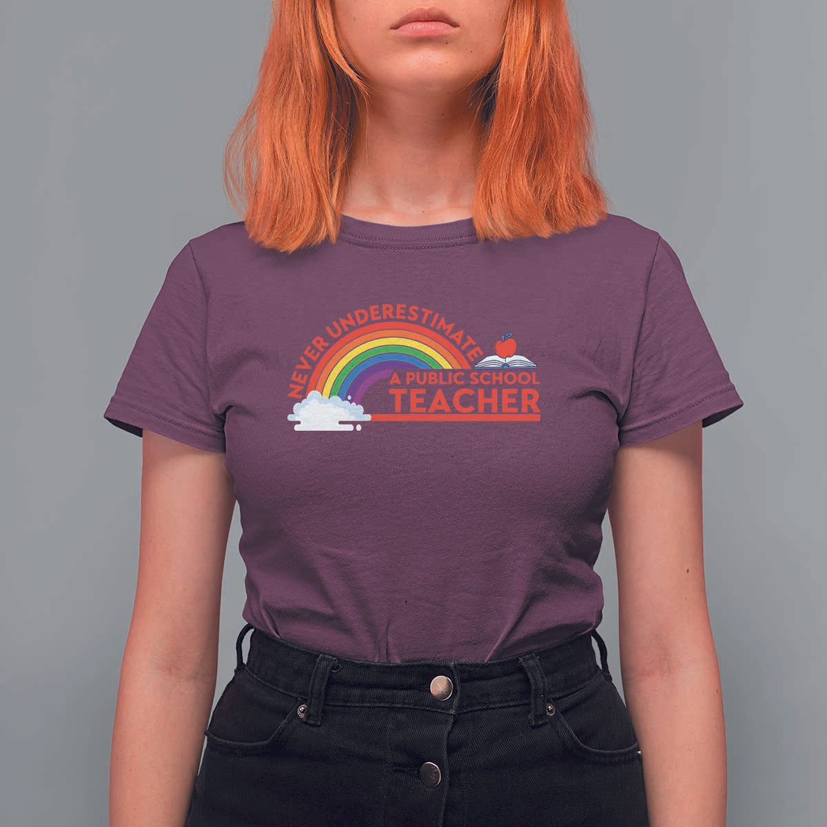 Tim Walz T Shirt For Women Never Underestimate A Public School Teacher Rainbow Apple Book - Wonder Print Shop