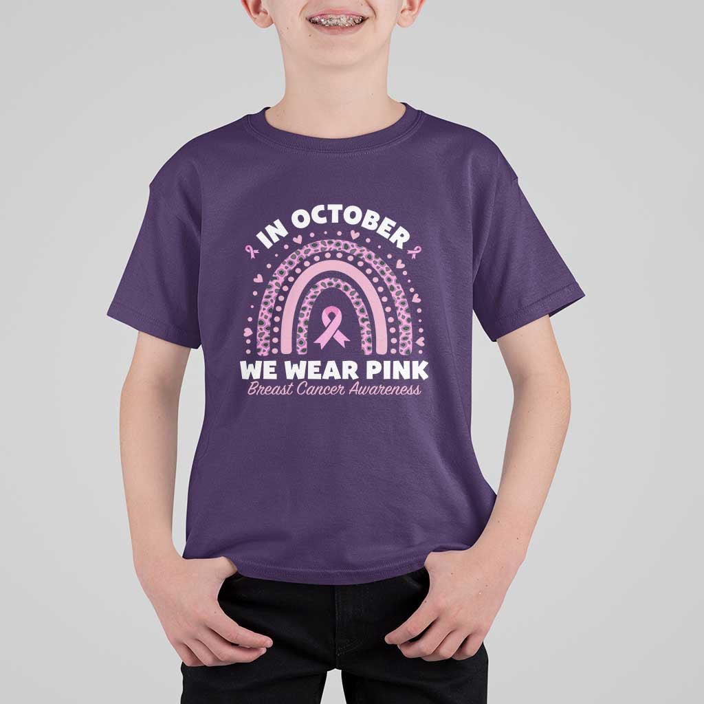 Breast Cancer Awareness T Shirt For Kid In October We Wear Pink Rainbow Heart Ribbon - Wonder Print Shop