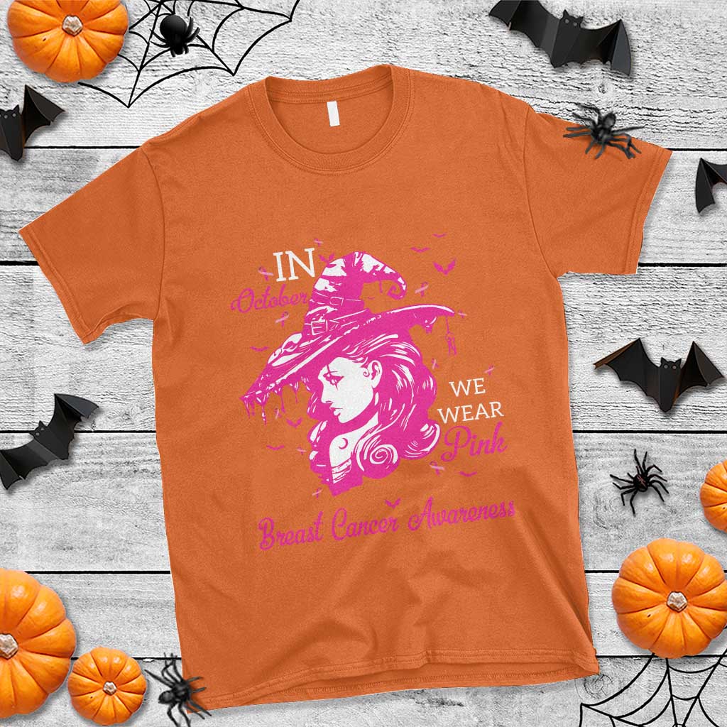 Breast Cancer Awareness T Shirt In October We Wear Pink Halloween Witch - Wonder Print Shop