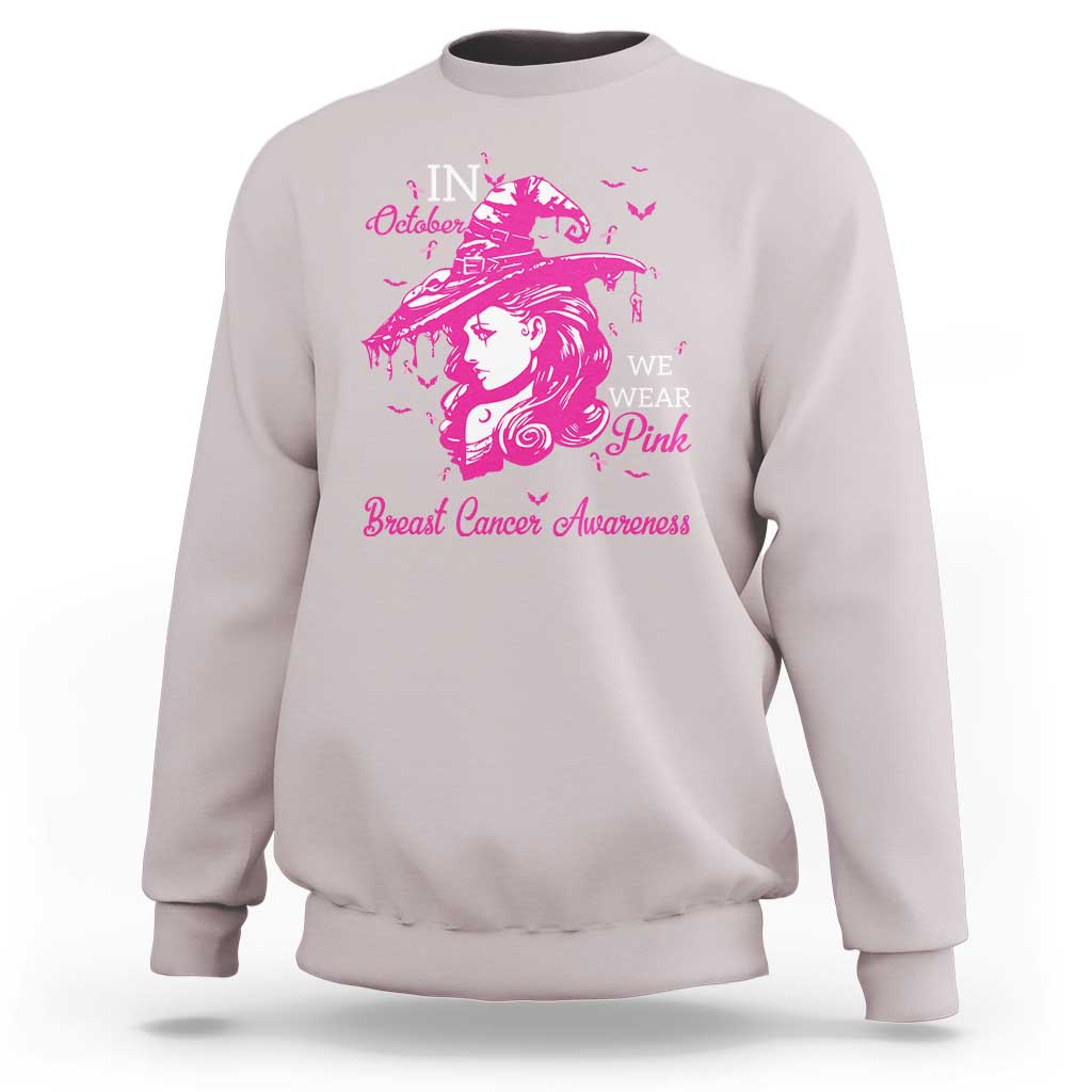 Breast Cancer Awareness Sweatshirt In October We Wear Pink Halloween Witch - Wonder Print Shop