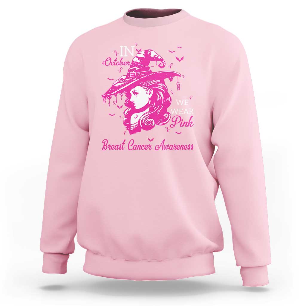 Breast Cancer Awareness Sweatshirt In October We Wear Pink Halloween Witch - Wonder Print Shop