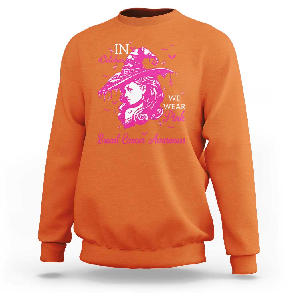 Breast Cancer Awareness Sweatshirt In October We Wear Pink Halloween Witch - Wonder Print Shop
