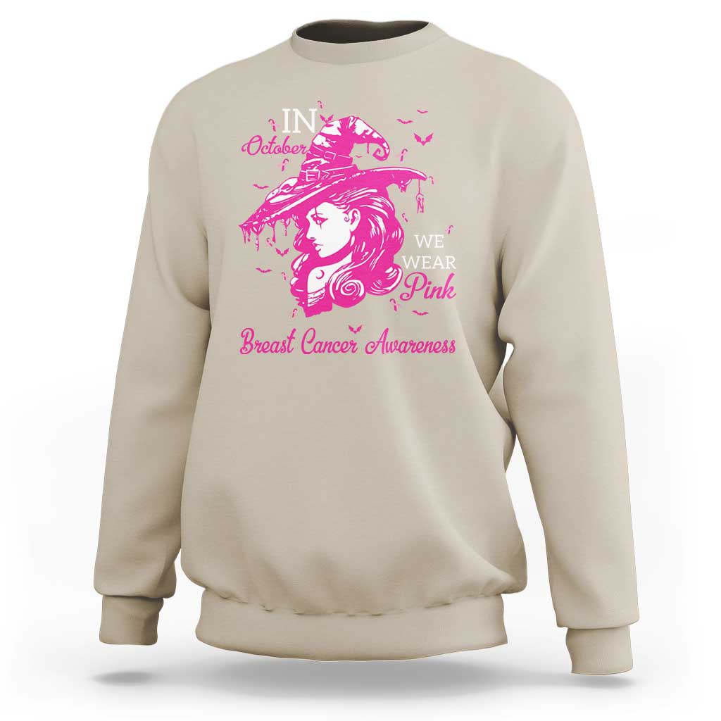 Breast Cancer Awareness Sweatshirt In October We Wear Pink Halloween Witch - Wonder Print Shop