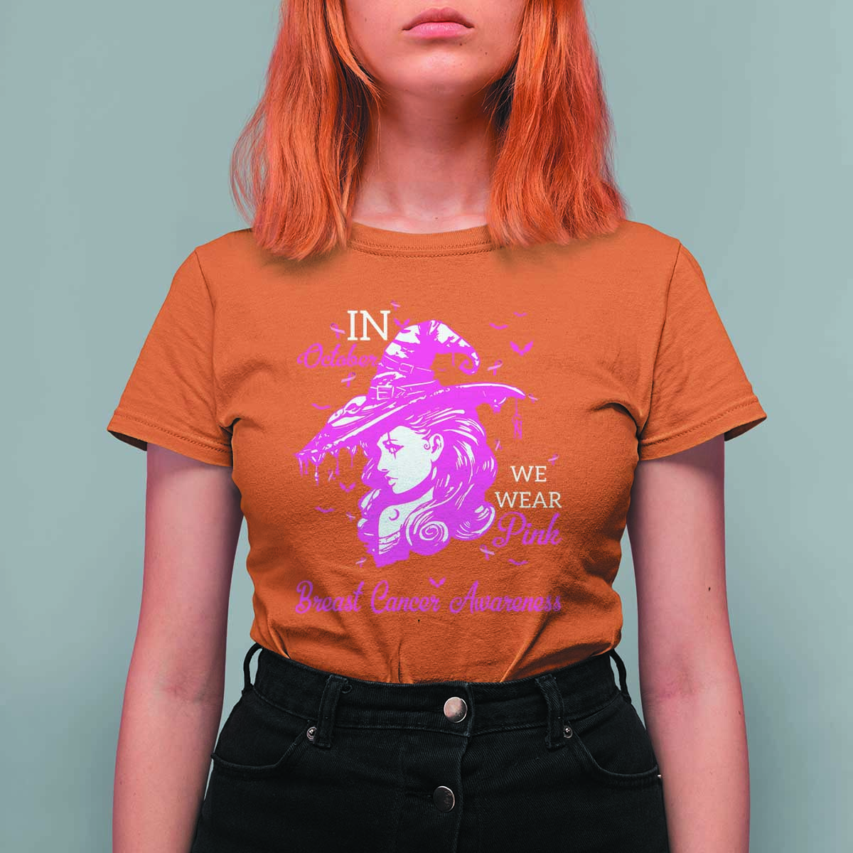 Breast Cancer Awareness T Shirt For Women In October We Wear Pink Halloween Witch - Wonder Print Shop