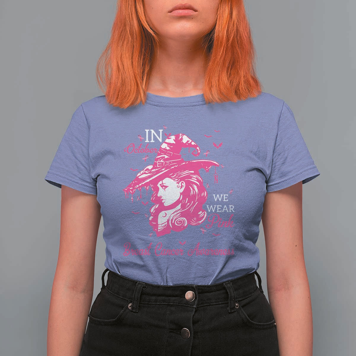 Breast Cancer Awareness T Shirt For Women In October We Wear Pink Halloween Witch - Wonder Print Shop